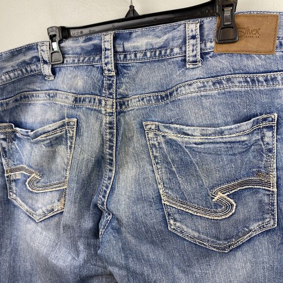 Silver‎ Jeans Eddie 36 x 30 Light Stone Wash Stretch Blue Jeans Embroidered - Picture 4 of 13